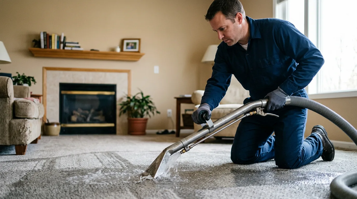Water damage restoration technician working near Flagtown, NJ